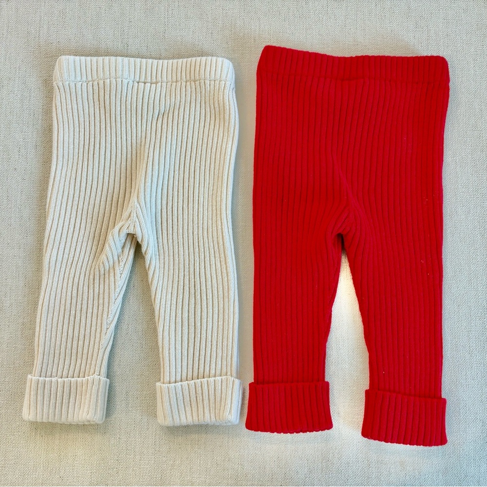 Hanna Andersson Cream & Red  Ribbed Baby Leggings Sz 6-12 Months